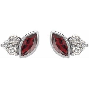 Sterling Silver Natural Mozambique Garnet & .05 CTW Natural Diamond Earrings