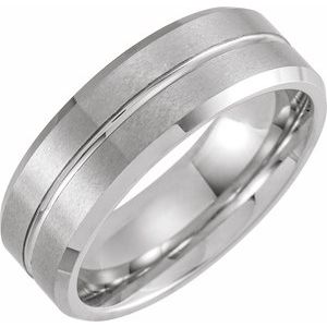White PVD Tungsten 8 mm Beveled Grooved Matte Band Size 10