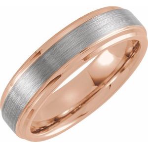 18K Rose Gold PVD Tungsten 6 mm Beveled Stepped Edge Satin Band Size 10