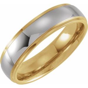 18K Yellow Gold PVD Tungsten 6 mm Half Round Stepped Edge Band Size 10