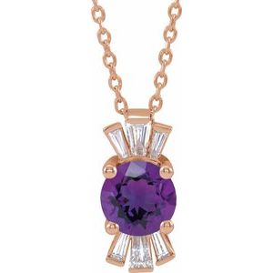 14K Rose Natural Amethyst & 1/6 CTW Natural Diamond 16-18" Necklace