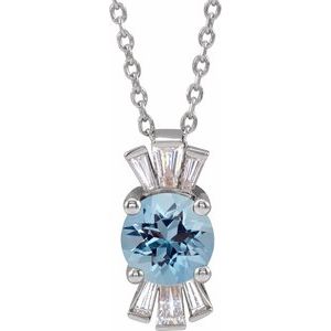 14K White Natural Blue Zircon & 1/6 CTW Natural Diamond 16-18" Necklace