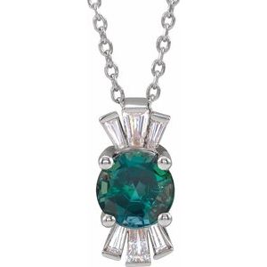 14K White Lab-Grown Alexandrite & 1/6 CTW Natural Diamond 16-18" Necklace