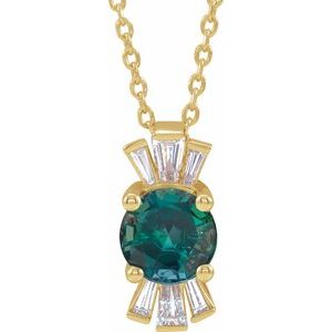 14K Yellow Lab-Grown Alexandrite & 1/6 CTW Natural Diamond 16-18" Necklace