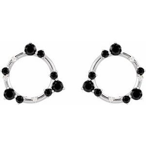 Sterling Silver Natural Black Onyx & .03 CTW Natural Diamond Circle Earrings