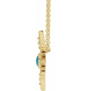 14K Yellow Natural Turquoise & .08 CTW Natural Diamond 16-18" Necklace