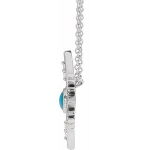 14K White Natural Turquoise & .08 CTW Natural Diamond 16-18" Necklace