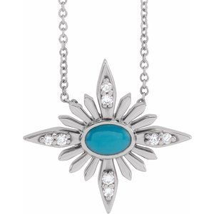 Platinum Natural Turquoise & .08 CTW Natural Diamond 16-18" Necklace