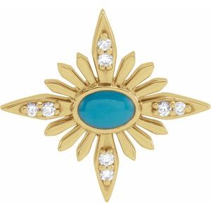 14K Yellow Natural Turquoise & .08 CTW Natural Diamond Pendant