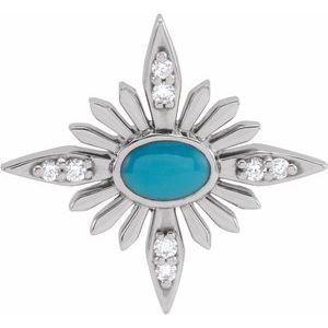 14K White Natural Turquoise & .08 CTW Natural Diamond Pendant