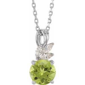 Sterling Silver Natural Peridot & 1/10 CTW Natural Diamond 16-18" Necklace