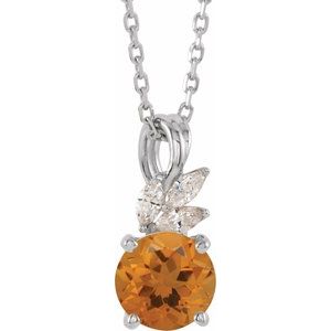 Sterling Silver Natural Citrine & 1/10 CTW Natural Diamond 16-18" Necklace