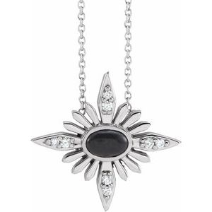 Platinum Natural Black Onyx & .08 CTW Natural Diamond 16-18" Necklace