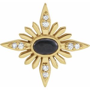 14K Yellow Natural Black Onyx & .08 CTW Natural Diamond Pendant
