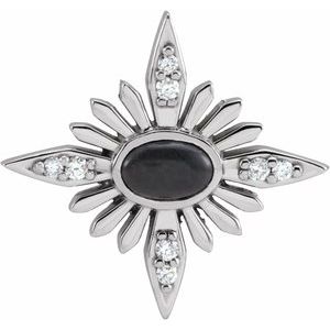 14K White Natural Black Onyx & .08 CTW Natural Diamond Pendant