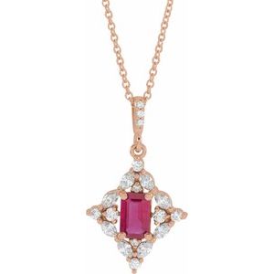 14K Rose Natural Ruby & 1/3 CTW Natural Diamond 16-18" Necklace