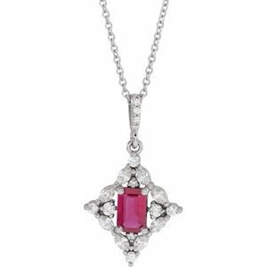 Platinum Natural Ruby & 1/3 CTW Natural Diamond 16-18" Necklace