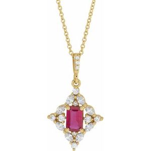 14K Yellow Natural Ruby & 1/3 CTW Natural Diamond 16-18" Necklace