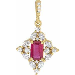 14K Yellow Natural Ruby & 1/3 CTW Natural Diamond Pendant