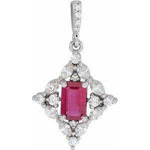 Sterling Silver Natural Ruby & 1/3 CTW Natural Diamond Pendant