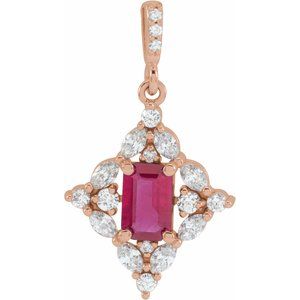 14K Rose Natural Ruby & 1/3 CTW Natural Diamond Pendant