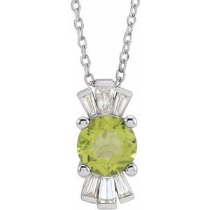 Platinum Natural Peridot & 1/6 CTW Natural Diamond 16-18" Necklace