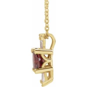 14K Yellow Natural Mozambique Garnet & 1/6 CTW Natural Diamond 16-18" Necklace