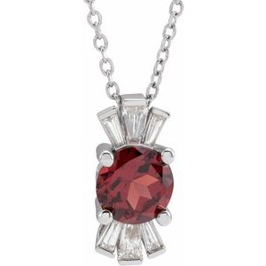 14K White Natural Mozambique Garnet & 1/6 CTW Natural Diamond 16-18" Necklace