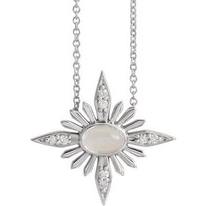 Platinum Natural Rainbow Moonstone & .08 CTW Natural Diamond 16-18" Necklace