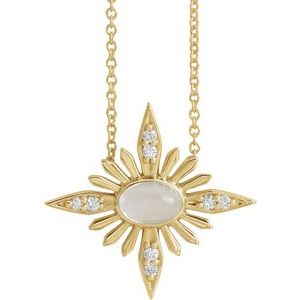 14K Yellow Natural Rainbow Moonstone & .08 CTW Natural Diamond 16-18" Necklace