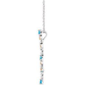 Sterling Silver Natural Honey Passion Topaz, Natural Turquoise & 1/8 CTW Natural Diamond Scattered Bar 16-18" Necklace