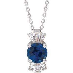 14K White Lab-Grown Blue Sapphire & 1/6 CTW Natural Diamond 16-18" Necklace