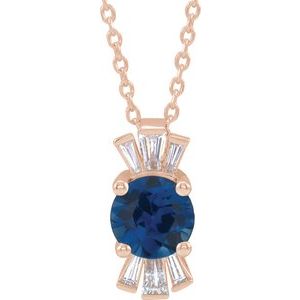 14K Rose Lab-Grown Blue Sapphire & 1/6 CTW Natural Diamond 16-18" Necklace