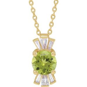 14K Yellow Natural Peridot & 1/6 CTW Natural Diamond 16-18" Necklace