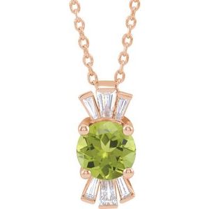 14K Rose Natural Peridot & 1/6 CTW Natural Diamond 16-18" Necklace