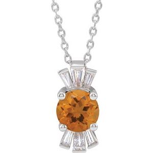 14K White Natural Citrine & 1/6 CTW Natural Diamond 16-18" Necklace
