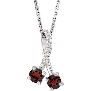 Sterling Silver Natural Mozambique Garnet & .05 CTW Natural Diamond 16-18" Necklace
