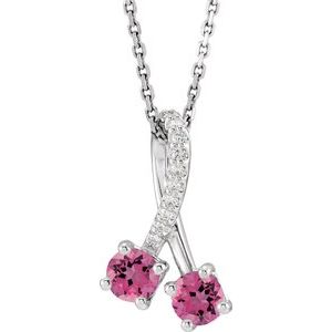 Sterling Silver Natural Pink Tourmaline & .05 CTW Natural Diamond 16-18" Necklace