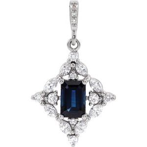 Sterling Silver Natural Blue Sapphire & 1/3 CTW Natural Diamond Pendant