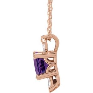 14K Rose Natural Amethyst & 1/6 CTW Natural Diamond 16-18" Necklace