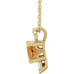 14K Yellow Natural Citrine & 1/6 CTW Natural Diamond 16-18" Necklace