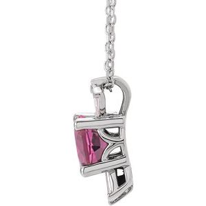 Sterling Silver Natural Pink Tourmaline & 1/6 CTW Natural Diamond 16-18" Necklace