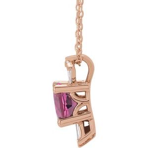 14K Rose Natural Pink Tourmaline & 1/6 CTW Natural Diamond 16-18" Necklace