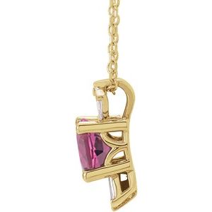14K Yellow Natural Pink Tourmaline & 1/6 CTW Natural Diamond 16-18" Necklace