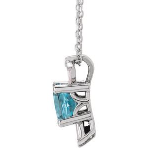 14K White Natural Blue Zircon & 1/6 CTW Natural Diamond 16-18" Necklace