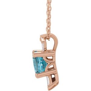 14K Rose Natural Blue Zircon & 1/6 CTW Natural Diamond 16-18" Necklace