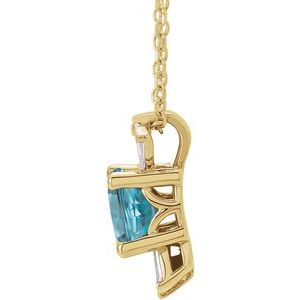 14K Yellow Natural Blue Zircon & 1/6 CTW Natural Diamond 16-18" Necklace