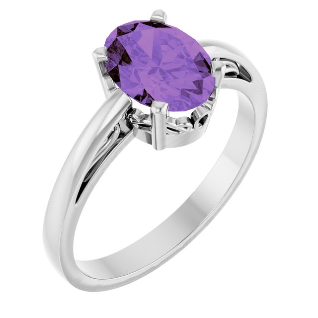 8x6 Oval-Shaped Amethyst Solitaire Scroll Ring