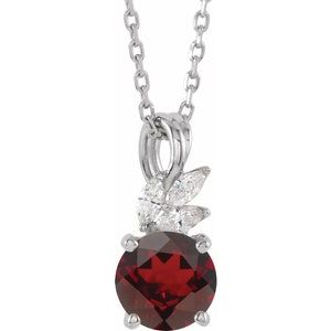 Sterling Silver Natural Mozambique Garnet & 1/10 CTW Natural Diamond 16-18" Necklace