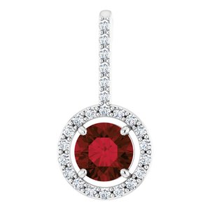 14K White Natural Mozambique Garnet & 1/4 CTW Natural Diamond Pendant